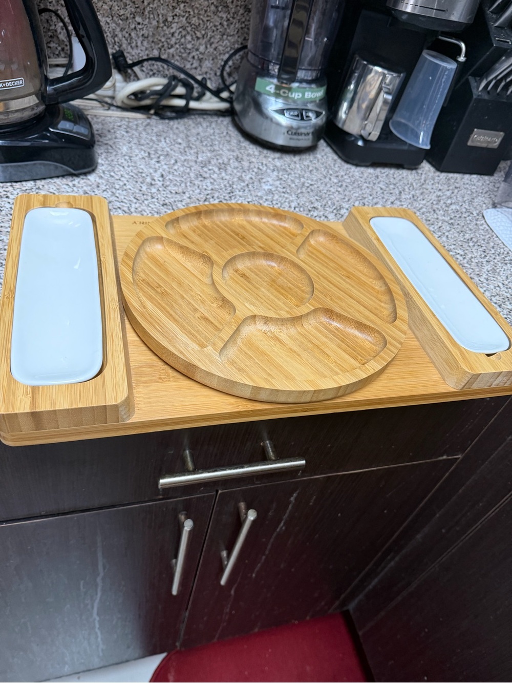 Bamboo Cheeseboard with Ceramic Trays